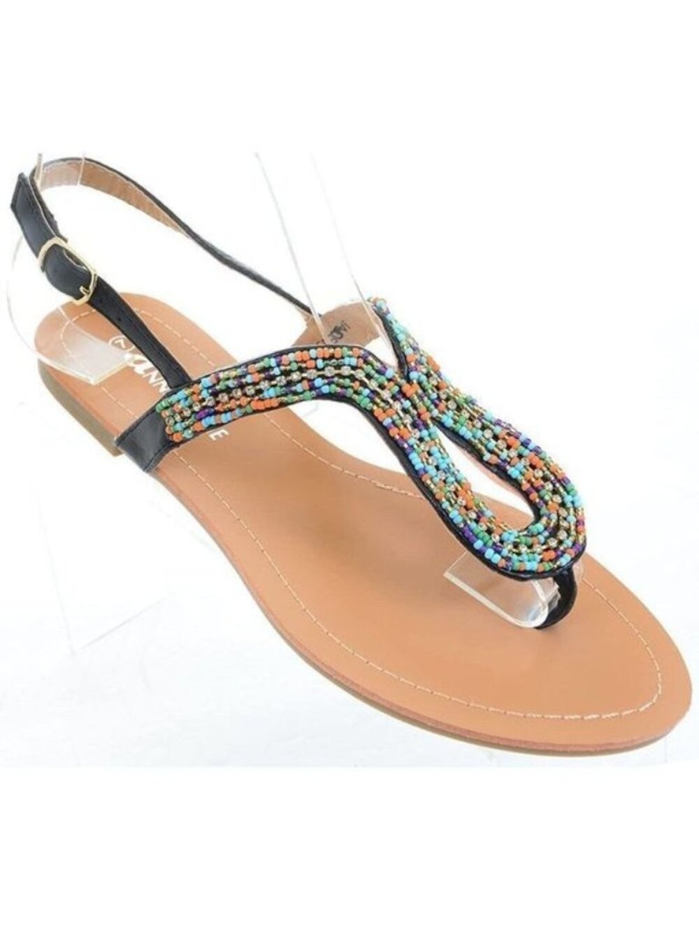 Colorful Beaded Thong Slip On Flip-Flop Flat Sandals Women's Boho Western Vegan